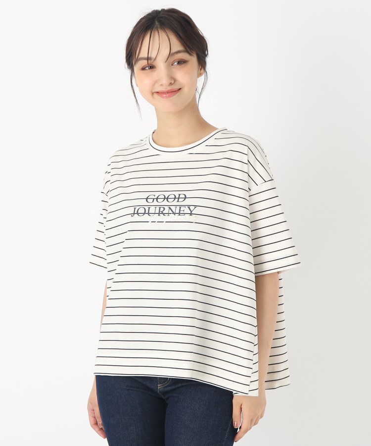 ブレスブリージュ(BLESSE BLIGE)の【洗える】ボーダー・無地メッセージTシャツ オフホワイト(303)