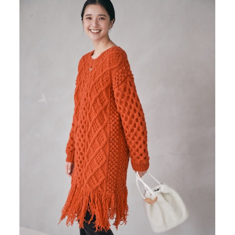 ザ ショップ ティーケー（ウィメン）(THE SHOP TK(Women))の◆【NEPAL HAND KNIT】フリンジケーブルニット ニット/セーター