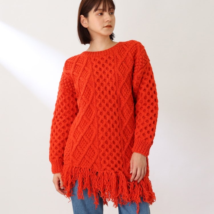 ザ ショップ ティーケー（ウィメン）(THE SHOP TK(Women))の◆【NEPAL HAND KNIT】フリンジケーブルニット ニット/セーター