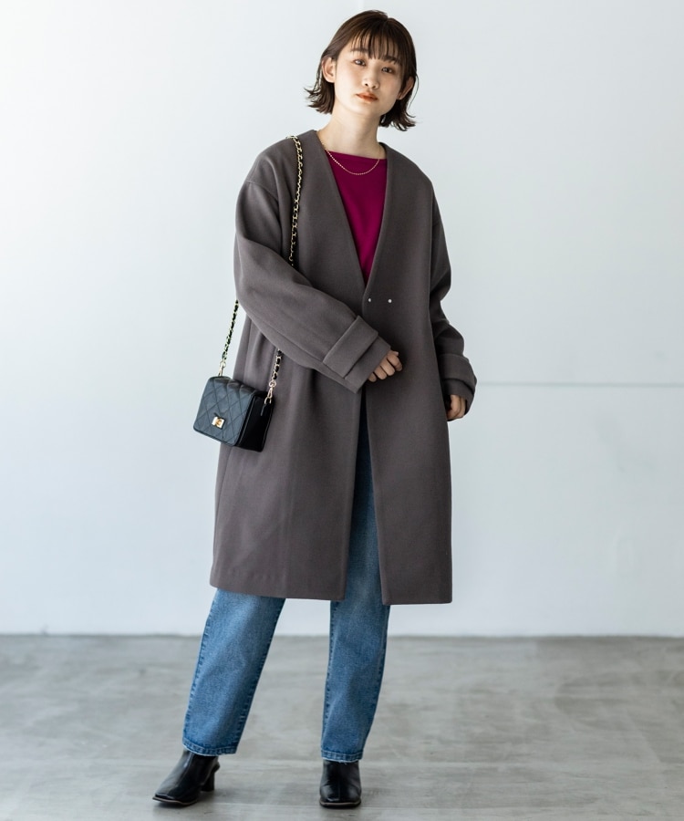 福袋 セール ◇ウールライクノーカラーロングコート（ノーカラーコート 服＆ファッション小物