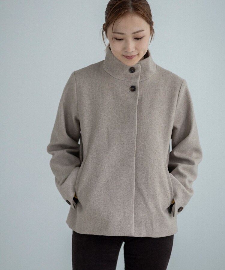 ＜WORLD＞ THE SHOP TK(Women)(ザ ショップ ティーケー（ウィメン）) 【人気シリーズ/ウール見え】スタンドカラーショートコート画像