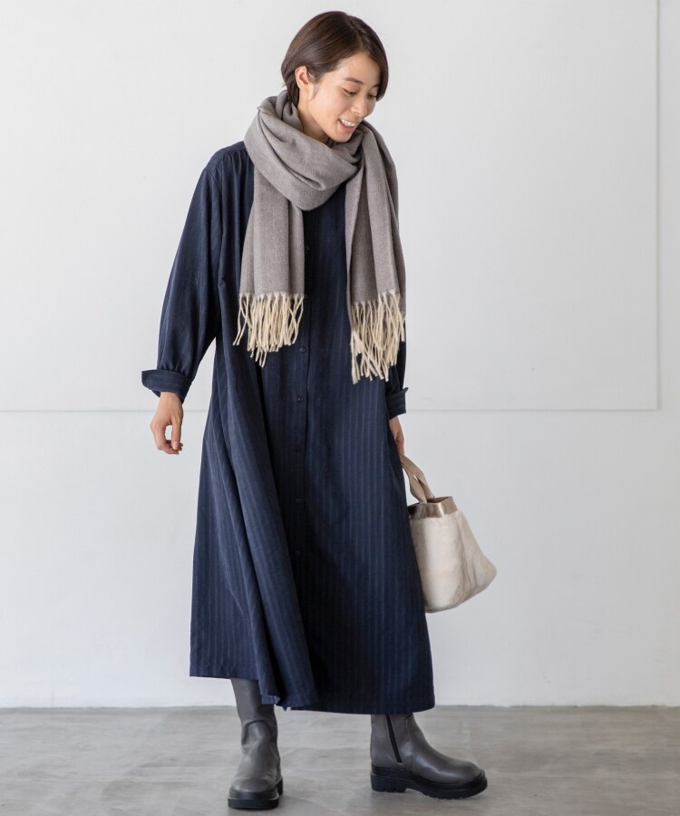 ブラウス シャツ バンドカラーロングシャツ シャツワンピース