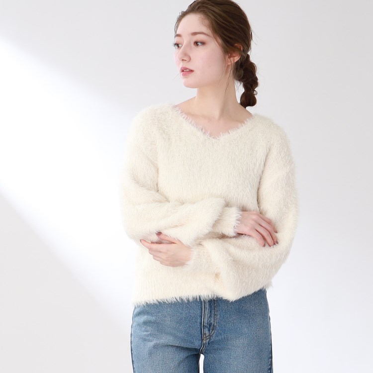 ザ ショップ ティーケー（ウィメン）(THE SHOP TK(Women))の◆【ふわふわ/シャギー】フェザーヤーンVネックニット ニット/セーター