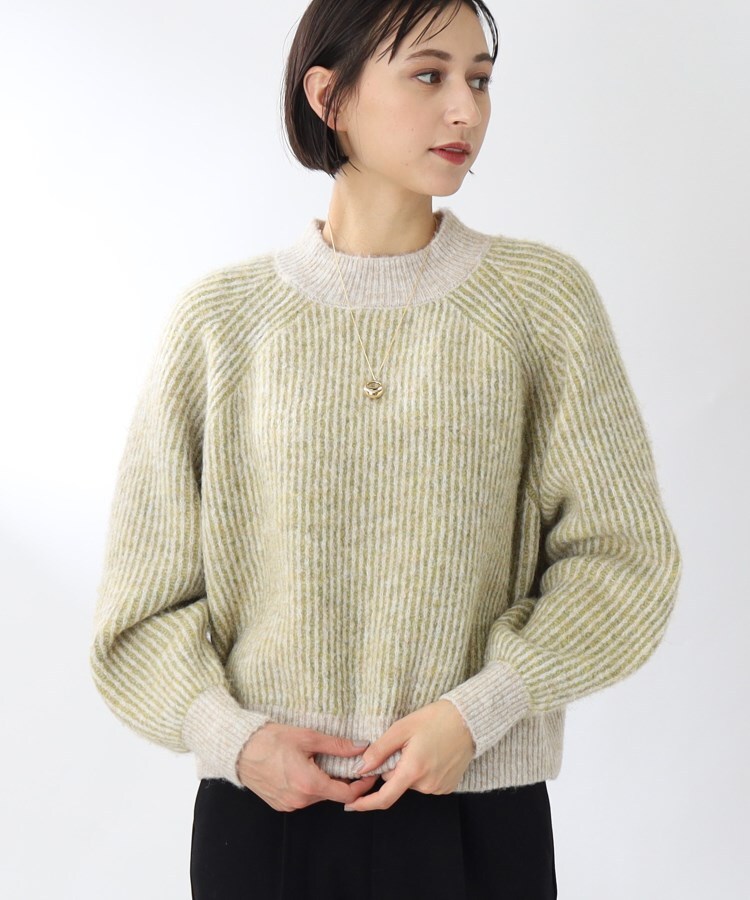 ザ ショップ ティーケー（ウィメン）(THE SHOP TK(Women))の◆【あったか起毛】変わり編みストライプハイネックニット イエローグリーン(525)