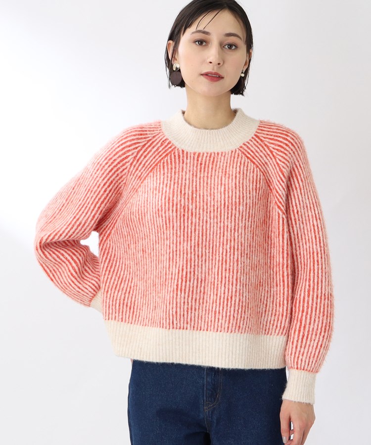 ザ ショップ ティーケー（ウィメン）(THE SHOP TK(Women))の◆【あったか起毛】変わり編みストライプハイネックニット オレンジ(567)