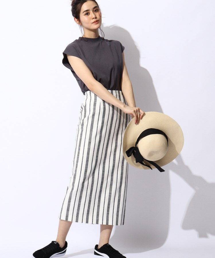 カラダのラインを拾わない 麻調ストライプタイトスカート ミモレスカート The Shop Tk Women ザショップティーケー ワールド オンラインストア World Online Store