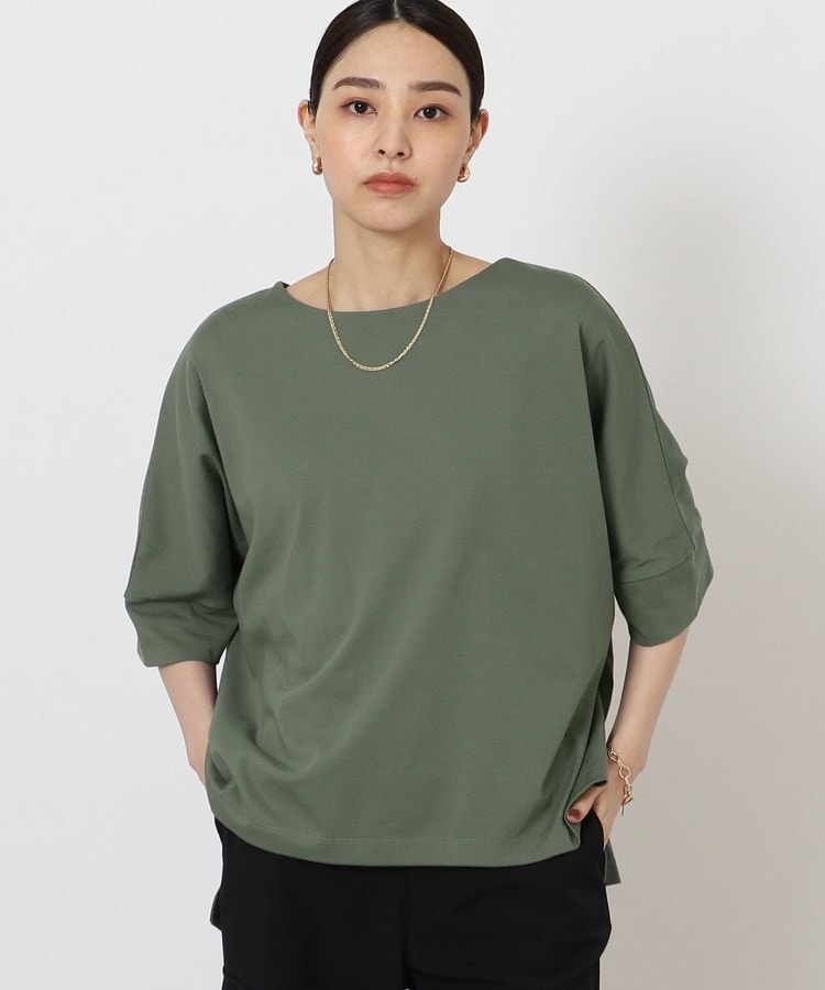 ザ ショップ ティーケー（ウィメン）(THE SHOP TK(Women))の【腕周りカバー/洗濯機洗い可】テントラインTシャツ ダークオリーブ(029)