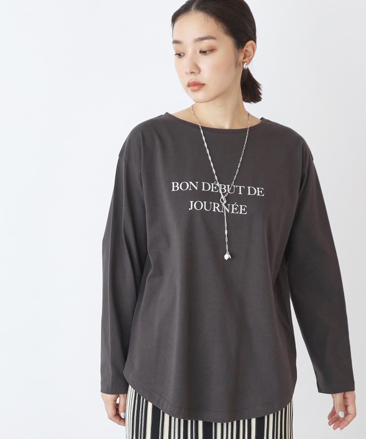 ザ ショップ ティーケー（ウィメン）(THE SHOP TK(Women))の裾ラウンドアソート_ロングTシャツ【洗濯機洗い可】 チャコールグレー(014)