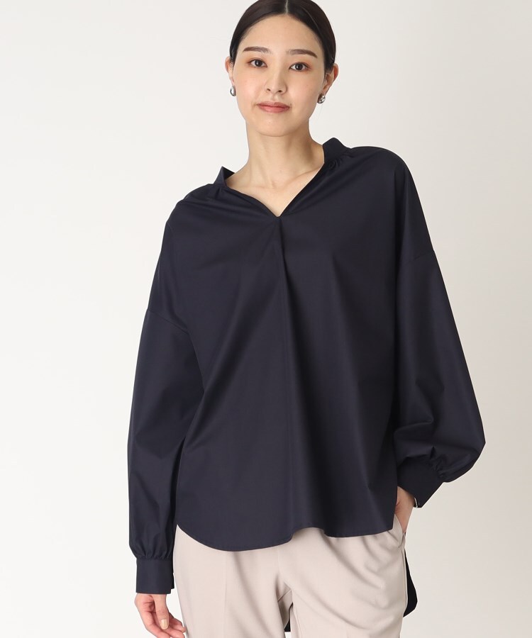 ザ ショップ ティーケー（ウィメン）(THE SHOP TK(Women))のバックギャザースキッパーシャツ【洗濯機洗い可】 ネイビー(093)