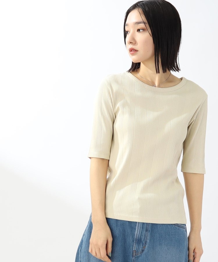 ザ ショップ ティーケー（ウィメン）(THE SHOP TK(Women))の【スッキリキレイ/洗える】コットンリブクルーTシャツ ライトベージュ(051)