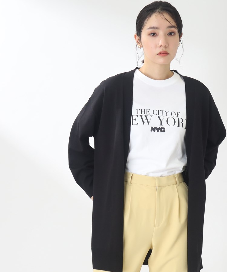 ザ ショップ ティーケー（ウィメン）(THE SHOP TK(Women))の【色々なシーンで大活躍/洗える】ボタンレスミドル丈カーディガン ブラック(019)