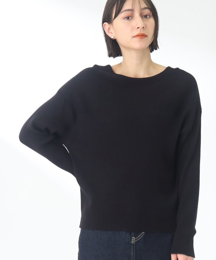 ザ ショップ ティーケー（ウィメン）(THE SHOP TK(Women))の【ピタッとし過ぎずスッキリ/洗える】切替ボートネックニット ブラック(019)