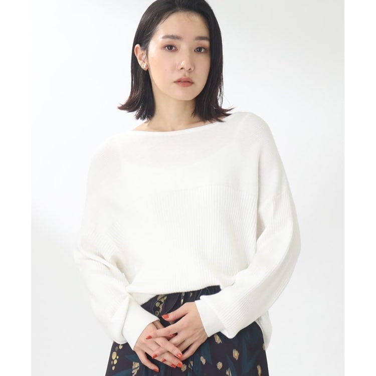 ザ ショップ ティーケー（ウィメン）(THE SHOP TK(Women))の【ピタッとし過ぎずスッキリ/洗える】切替ボートネックニット ニット/セーター