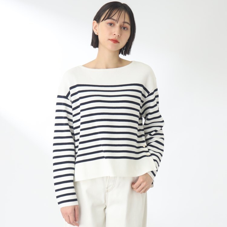 ザ ショップ ティーケー（ウィメン）(THE SHOP TK(Women))の【洗える/首回りスッキリ】ボートネックサイド釦ニット ニット/セーター