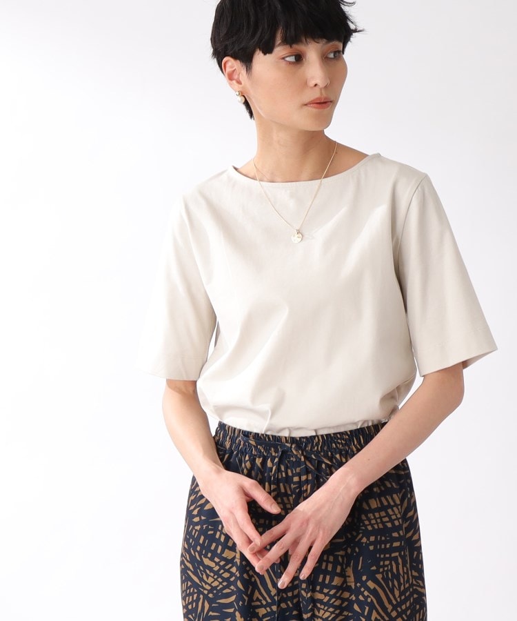 ザ ショップ ティーケー（ウィメン）(THE SHOP TK(Women))の【腕周りカバー/スペシャルコットン/洗濯機洗い可】ボートネックカットソー ライトグレー(011)