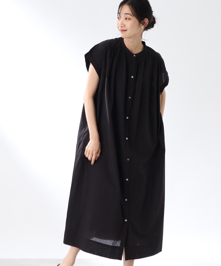 ザ ショップ ティーケー（ウィメン）(THE SHOP TK(Women))の【ペチ付/洗える】インドコットンギャザーワンピース ブラック(019)