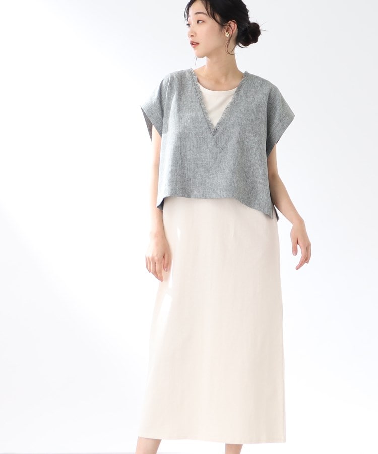 ザ ショップ ティーケー（ウィメン）(THE SHOP TK(Women))の【ベスト×ワンピースセット/洗濯機で洗える】麻調ベストセットサックワンピース グレー(412)