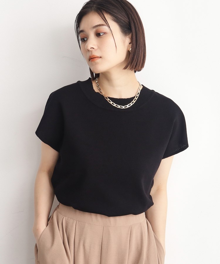 ザ ショップ ティーケー（ウィメン）(THE SHOP TK(Women))の【UVケア/さらりと柔らかい/洗える】フレンチスリーブニットTEE ブラック(019)