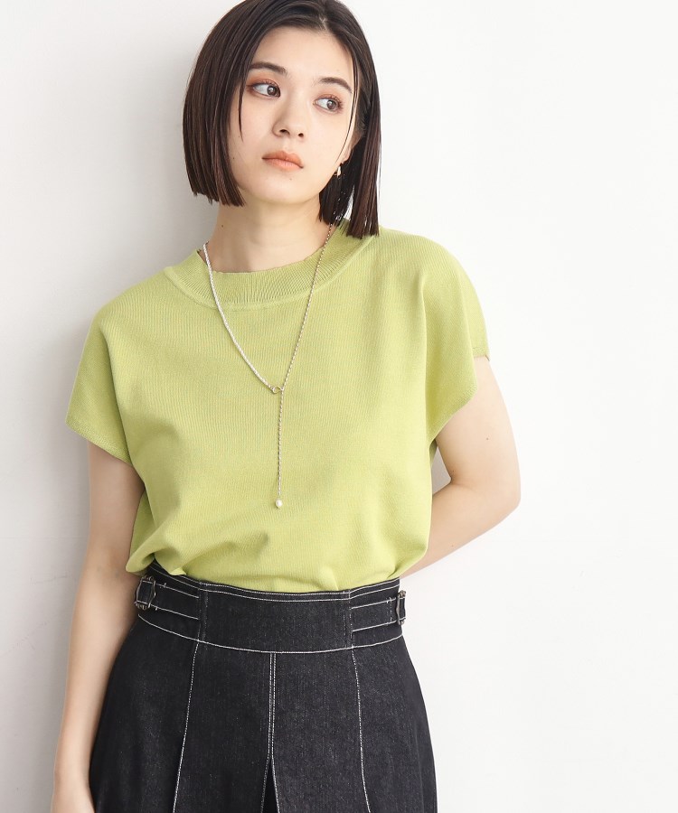 ザ ショップ ティーケー（ウィメン）(THE SHOP TK(Women))の【UVケア/さらりと柔らかい/洗える】フレンチスリーブニットTEE グリーン(025)