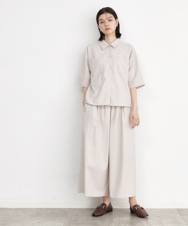 ザ ショップ ティーケー（ウィメン）(THE SHOP TK(Women))の【ワンピ―ス風/スタイルUP】シャツ×パンツセットアップ/洗濯機OK グレージュ(350)
