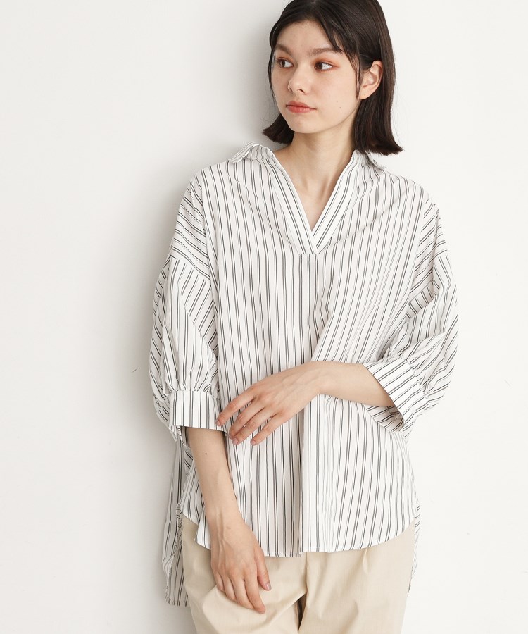ザ ショップ ティーケー（ウィメン）(THE SHOP TK(Women))の麻調うしろギャザーブラウス オフホワイト(303)