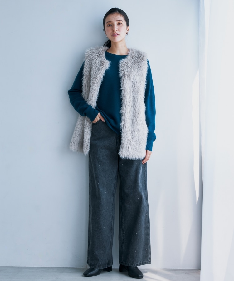 ザ ショップ ティーケー（ウィメン）(THE SHOP TK(Women))の【＠BAILA掲載】クリスタル＆箔プリントワイドデニムパンツ2