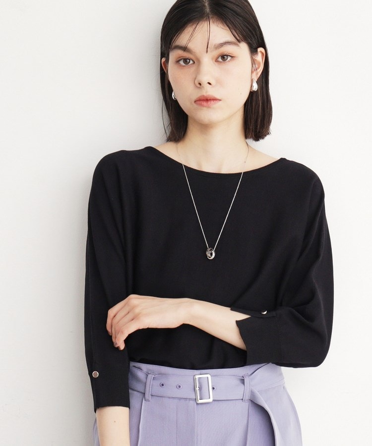 ザ ショップ ティーケー（ウィメン）(THE SHOP TK(Women))の【二の腕カバー/毛玉になりにくい/前後2WAY】袖スリットドルマンニット/洗える ブラック(019)