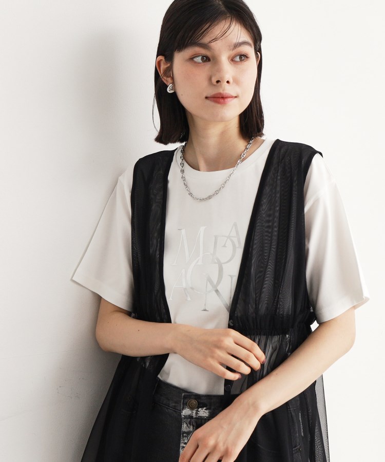 ザ ショップ ティーケー（ウィメン）(THE SHOP TK(Women))の箔プリントロゴTシャツ【洗える】 オフホワイト(003)