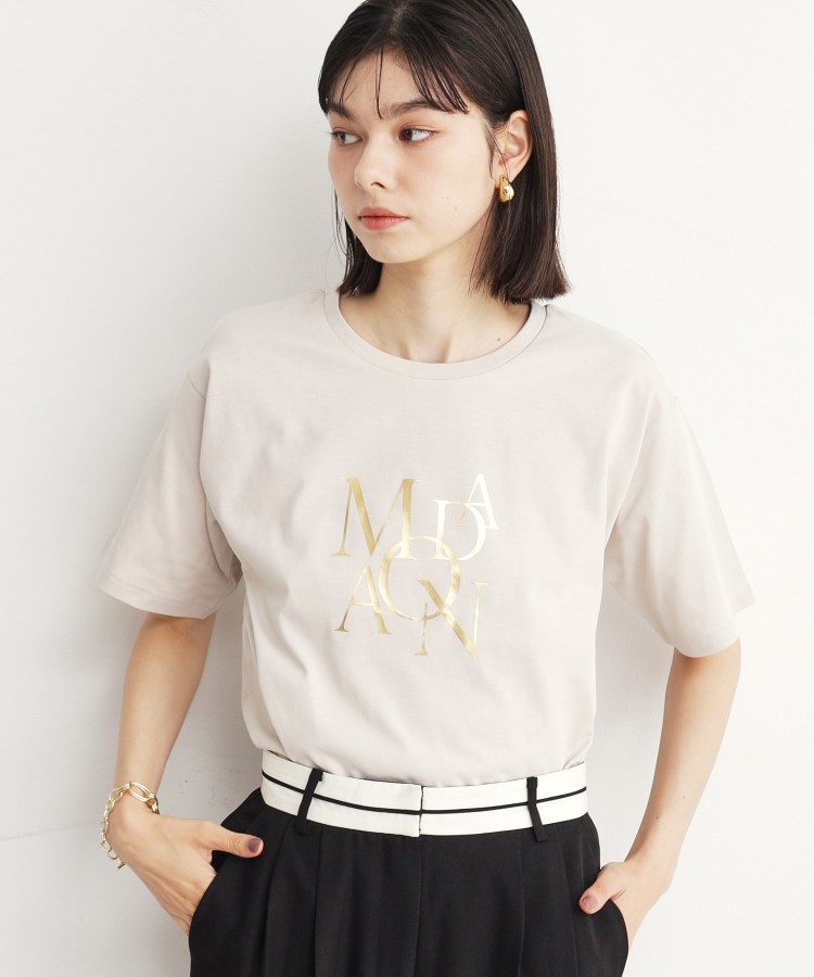 ザ ショップ ティーケー（ウィメン）(THE SHOP TK(Women))の箔プリントロゴTシャツ【洗える】 グレージュ(050)