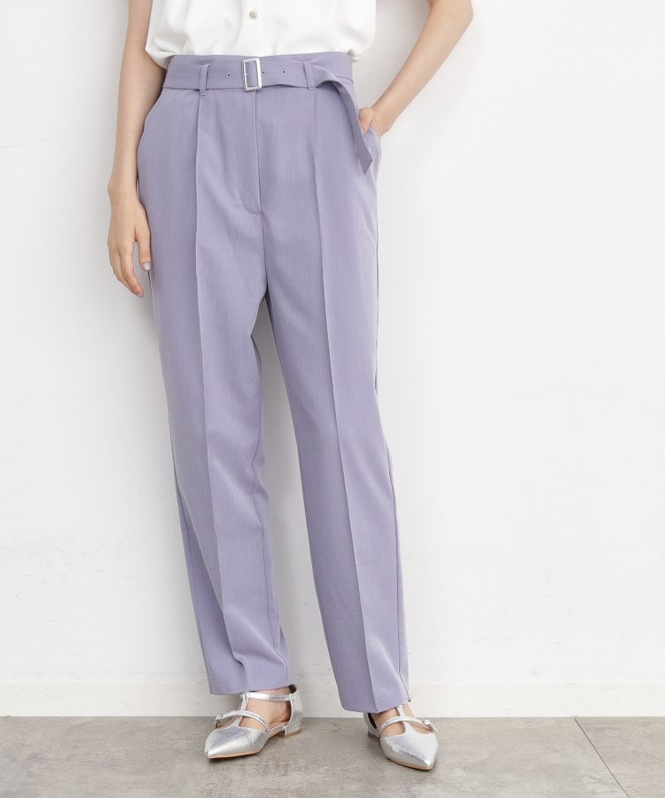 ザ ショップ ティーケー（ウィメン）(THE SHOP TK(Women))の【美シルエット/スタイルUP】ベルト付テーパードパンツ/洗える ラベンダー(080)