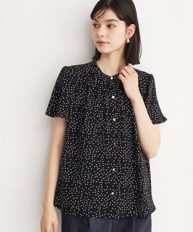 ザ ショップ ティーケー（ウィメン）(THE SHOP TK(Women))のギャザー半袖ブラウス【手洗い可】 ブラック(119)