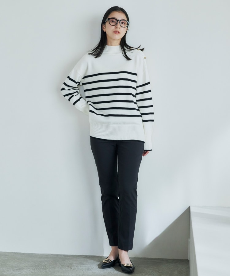 ザ ショップ ティーケー（ウィメン）(THE SHOP TK(Women))の【毛玉になりにくい／静電気防止】配色肩ボタンハイネックニット／洗える2
