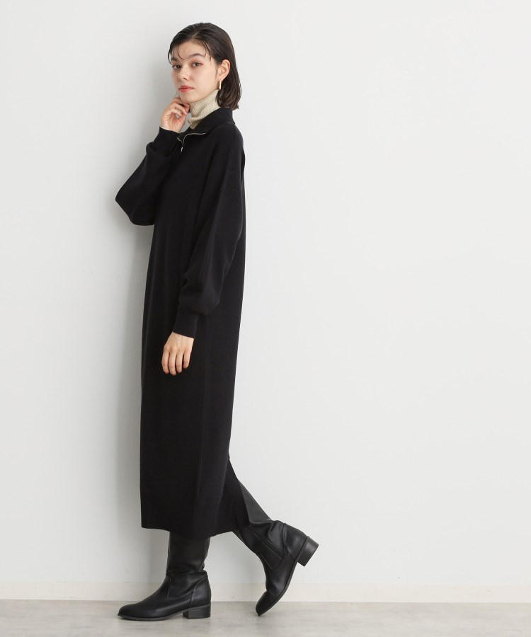 ザ ショップ ティーケー（ウィメン）(THE SHOP TK(Women))の【毛玉になりにくい/静電気防止】ハーフジップワンピース/洗える ブラック(019)