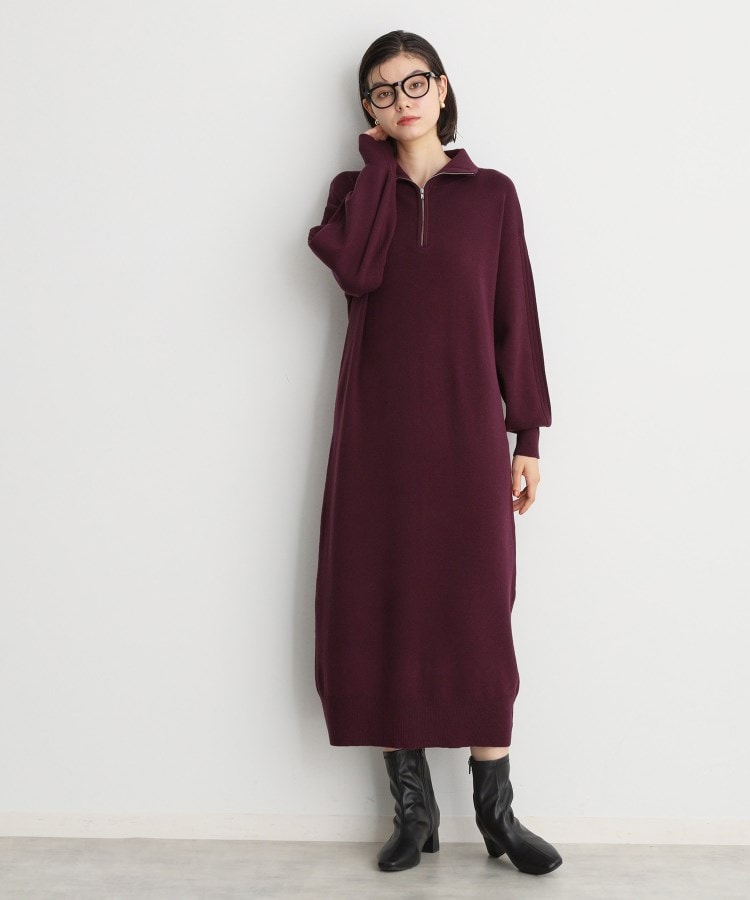 ザ ショップ ティーケー（ウィメン）(THE SHOP TK(Women))の【毛玉になりにくい/静電気防止】ハーフジップワンピース/洗える ボルドー(064)