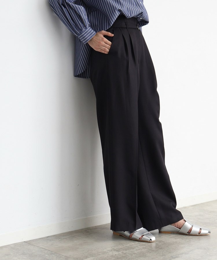ザ ショップ ティーケー（ウィメン）(THE SHOP TK(Women))の【セットアップ可/洗える】パウダリーツイルワイドパンツ ブラック(019)