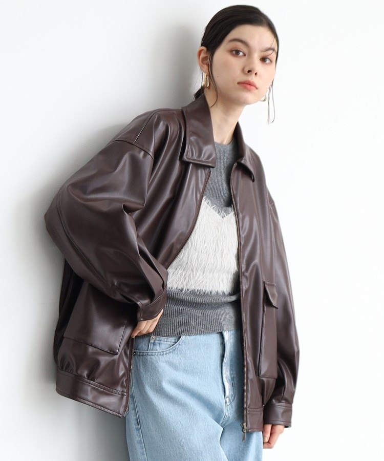 ザ ショップ ティーケー（ウィメン）(THE SHOP TK(Women))の【環境にやさしい】合皮BIGブルゾン ブラウン(044)