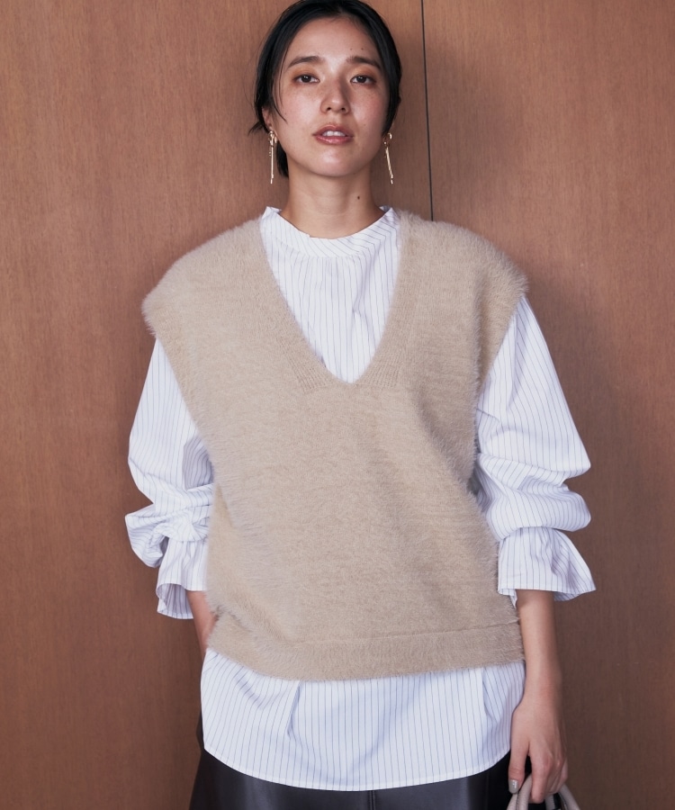 ザ ショップ ティーケー（ウィメン）(THE SHOP TK(Women))の【2点セット】フェザーベスト＋シャツ/洗える ベージュ(052)
