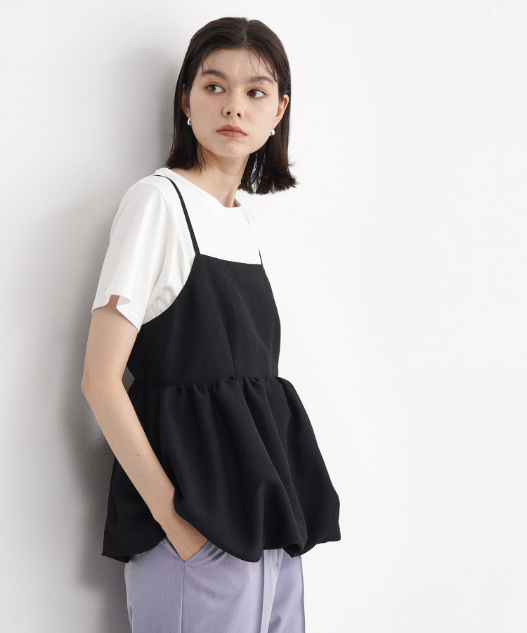ザ ショップ ティーケー（ウィメン）(THE SHOP TK(Women))の【ヒルナンデス！で紹介】【2点セット】バルーンキャミ×Tシャツ/洗える ブラック(019)