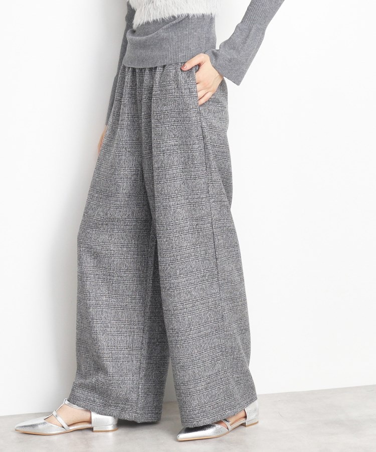 ザ ショップ ティーケー（ウィメン）(THE SHOP TK(Women))の【すっきりシルエット】グレンチェックワイドパンツ/洗える グレー(212)