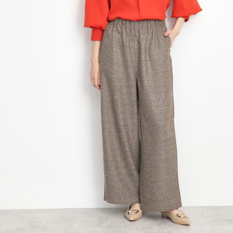 ザ ショップ ティーケー（ウィメン）(THE SHOP TK(Women))の【すっきりシルエット】グレンチェックワイドパンツ/洗える フルレングスパンツ