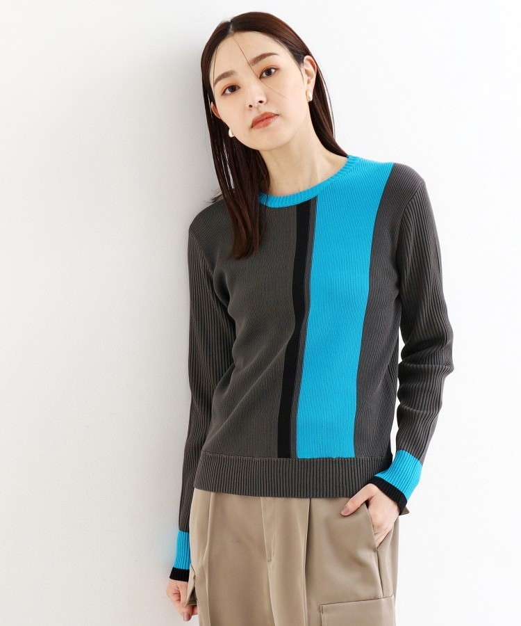 ザ ショップ ティーケー（ウィメン）(THE SHOP TK(Women))のストライプ配色リブニット【洗える】 チャコールグレー(514)