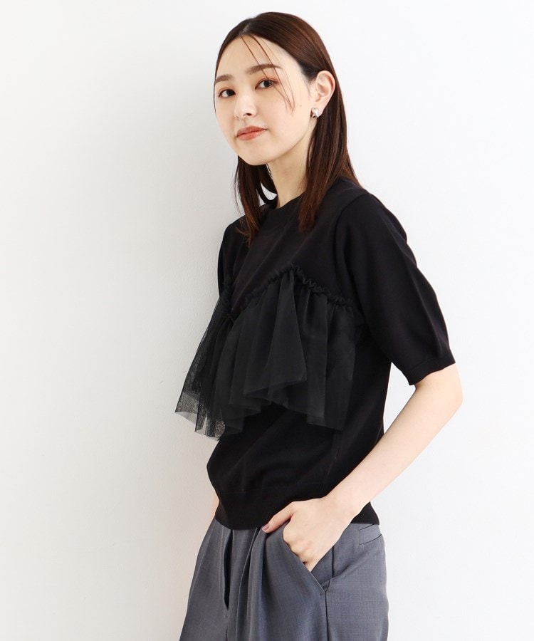 ザ ショップ ティーケー（ウィメン）(THE SHOP TK(Women))の【大人チュール使い】5分袖チュール切替ニット/洗える11