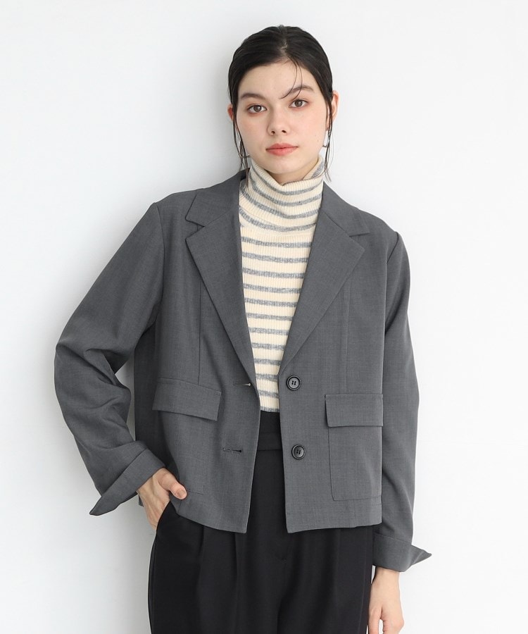 ザ ショップ ティーケー（ウィメン）(THE SHOP TK(Women))の【軽い/洗える/セットアップ可】フラップポケットショートジャケット1