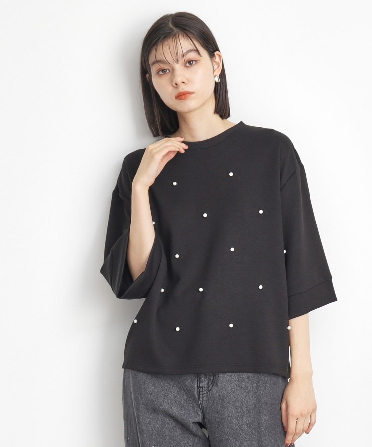 ザ ショップ ティーケー（ウィメン）(THE SHOP TK(Women))のパール付きプルオーバー【洗える】 ブラック(019)