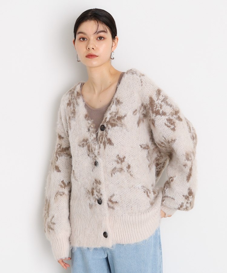ザ ショップ ティーケー（ウィメン）(THE SHOP TK(Women))の【洗えるライトアウター】フラワージャカードカーディガン ベージュ(552)