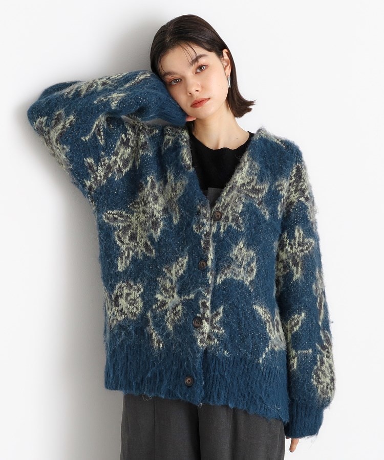 ザ ショップ ティーケー（ウィメン）(THE SHOP TK(Women))の【洗えるライトアウター】フラワージャカードカーディガン ブルーグリーン(597)