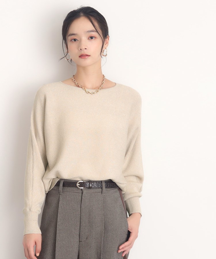 ザ ショップ ティーケー（ウィメン）(THE SHOP TK(Women))の【体形カバー/首周りすっきり】上品ラメドルマンニット/洗える ライトベージュ(051)