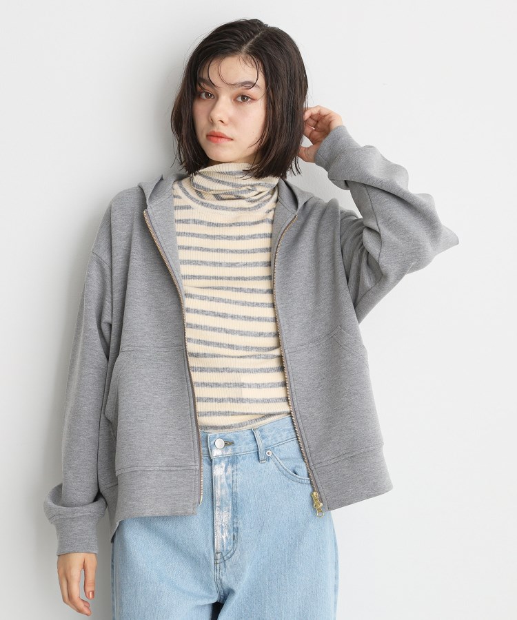 ザ ショップ ティーケー（ウィメン）(THE SHOP TK(Women))の【ダブルジップ】ダンボールフードジップパーカー/洗える グレー(012)