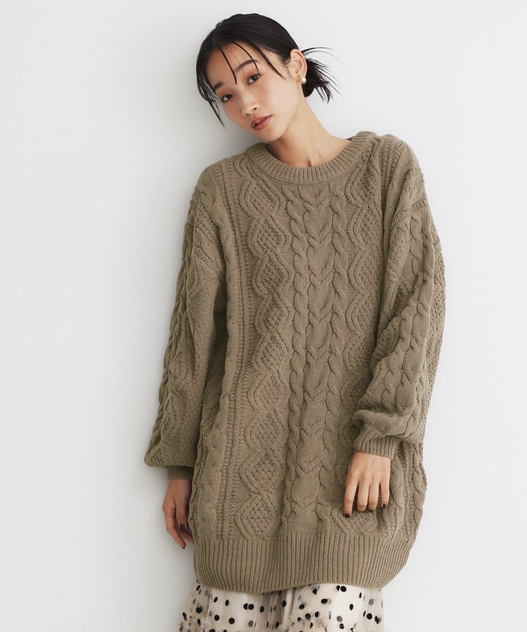 ザ ショップ ティーケー（ウィメン）(THE SHOP TK(Women))のマットモールケーブルチュニック【洗える】 トープ(054)