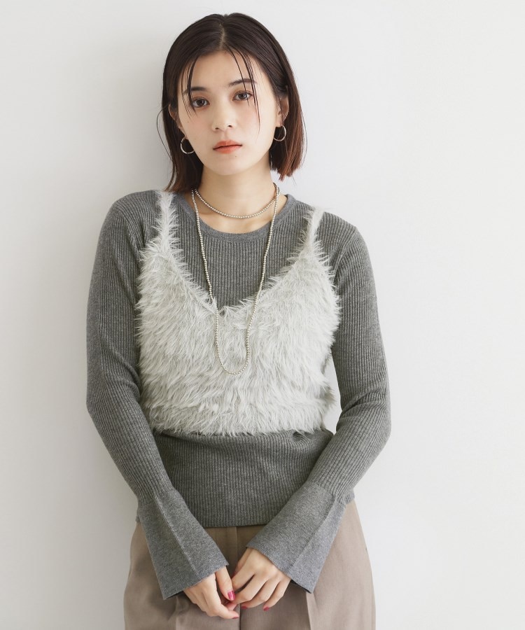 ザ ショップ ティーケー（ウィメン）(THE SHOP TK(Women))の【＠BAILA掲載】ふわふわビスチェ×フレア袖ニット/セットアイテム チャコールグレー(014)